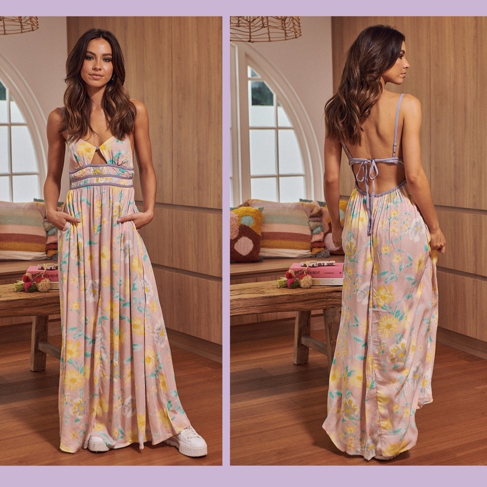 free people • wisteria maxi dress ivory pastel light combo m